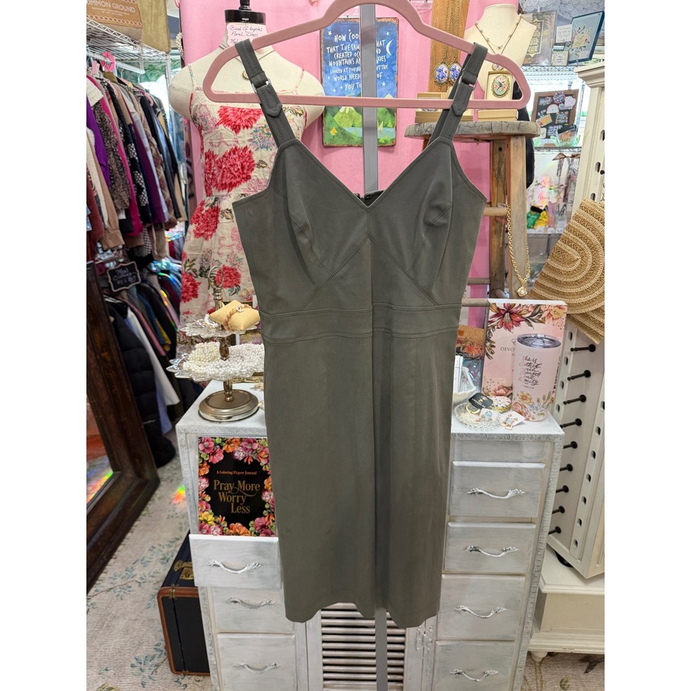 Worth Sleeveless Midi Dress Olive Green XS Casual, Military, Minimalist